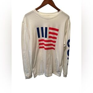 The North Face White Long Sleeve Shirt Sz L Flag Design USA Spell Out Super Soft